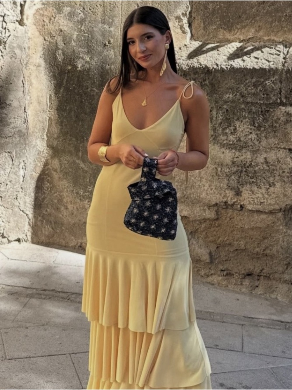Zara NWT Yellow Tiered Ruffle Midi Dress Size M Ref 5039/212 - Picture 7 of 9